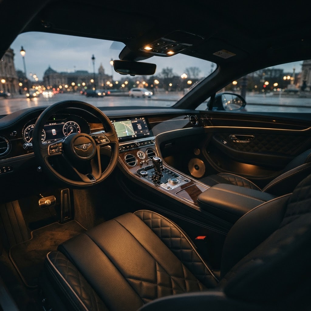 Luxury car interior at night