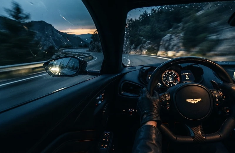 Cinematic luxury drive at dusk