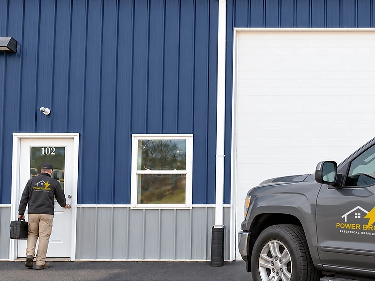 Private Flex Base unit with overhead door, vehicle lift and workspace