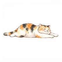 A chubby calico cat stretched out lounging on top of the box