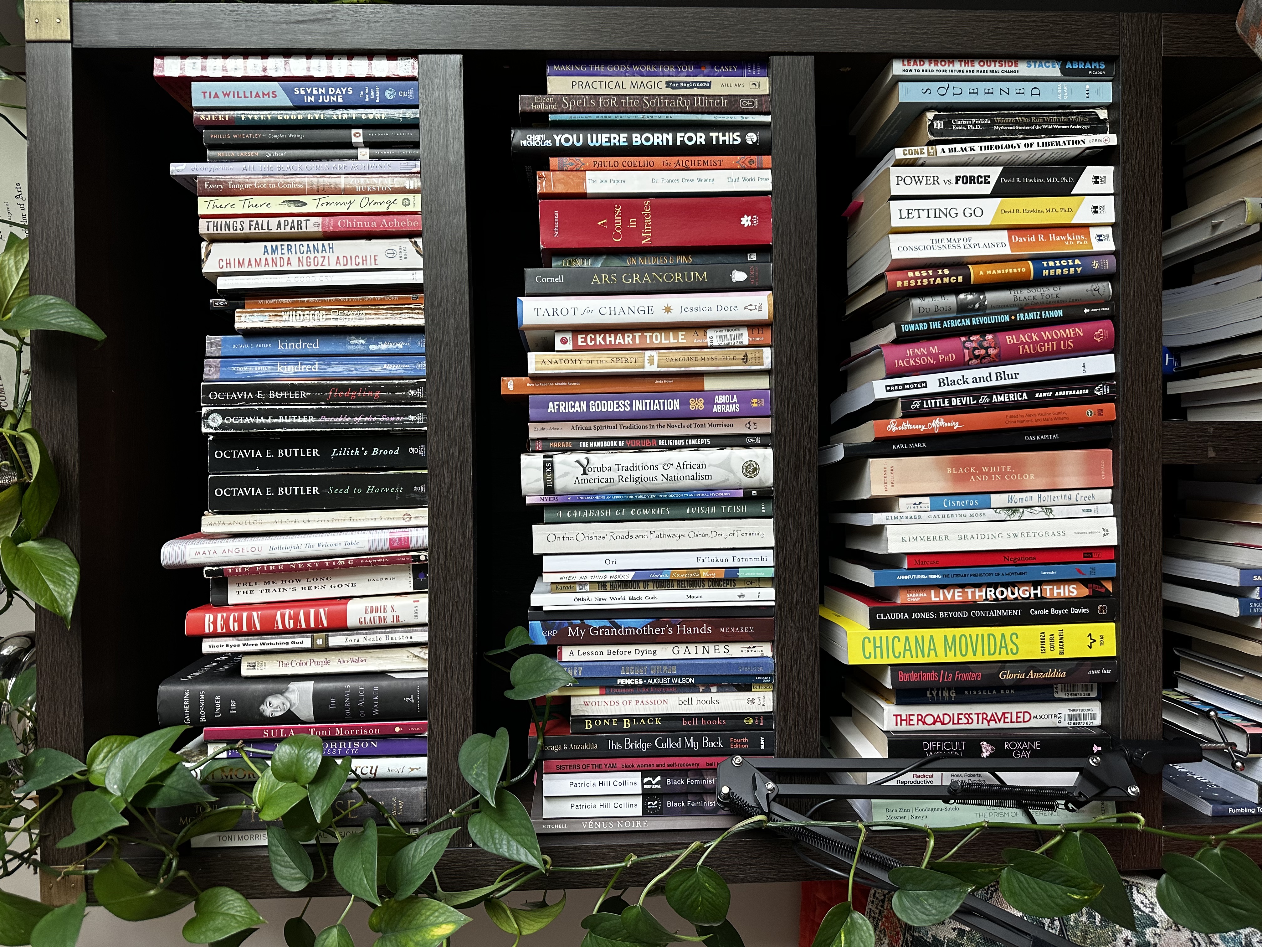 A shelf of Black feminist, spiritual, and organizational texts