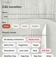 Dinner Found dietary restrictions — set hard rules for each family member