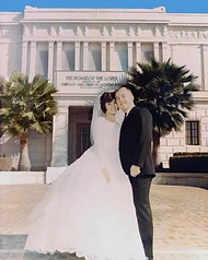 Dennis and Louise Meadows on their wedding day at the Mesa Arizona Temple