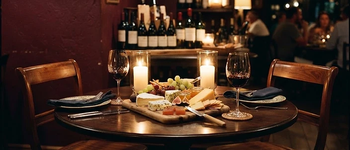 A warm table set for two at SBK Wine, Cheese House & Tours