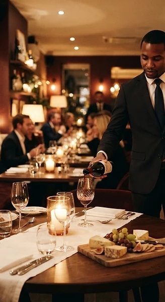 A waiter attending to an elegantly set table at SBK