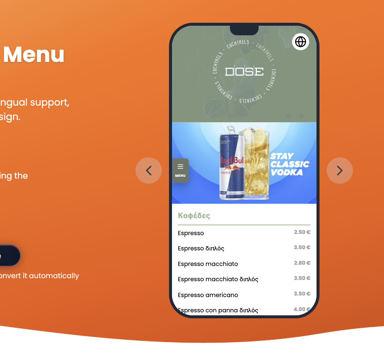 DOSE digital cocktail menu with Red Bull promotion