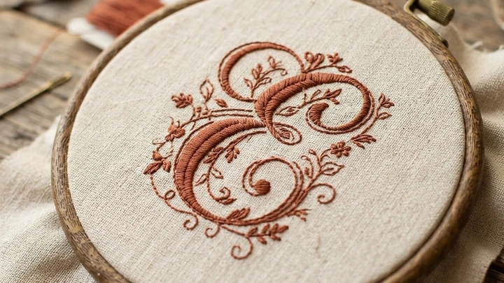An embroidered monogram on linen