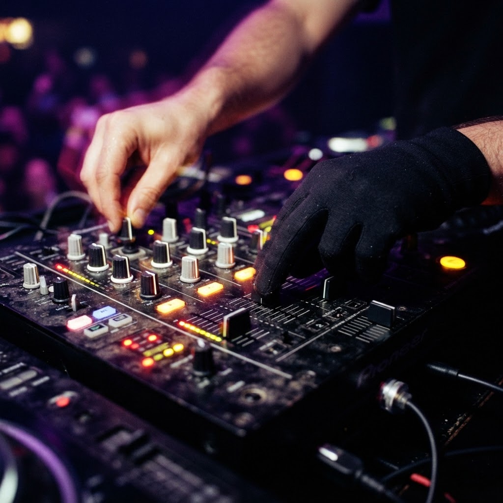 DJ mixer console macro shot