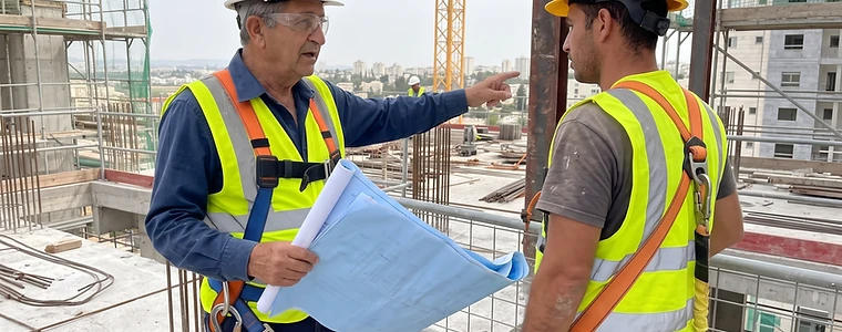 ממונה בטיחות מדריך עובד לגבי בטיחות באתר בנייה פעיל
