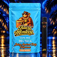 Juicy Apricot Drip Supreme – Juicy Monkey THCA Vape Pen 2 g mit orangefarbener Sortenschrift