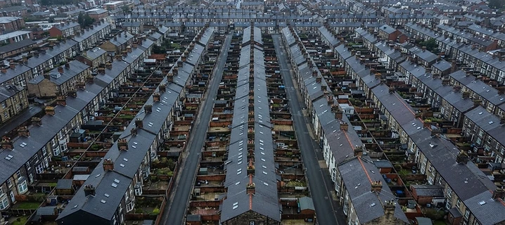 Aerial view of terraced rooftops