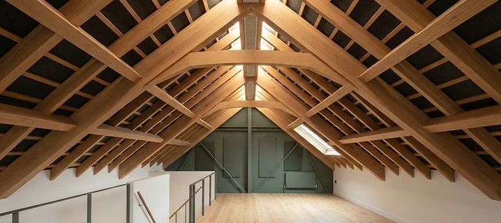 Interior view of a timber roof structure