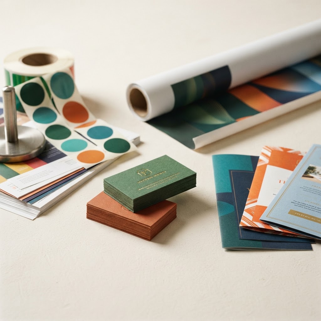 Premium printed products — business cards, brochures, banners and labels