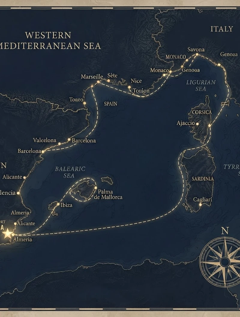 Cruise route map with Cartagena as home port