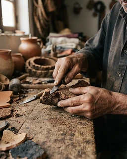 Hands of an Algarve craftsman at work