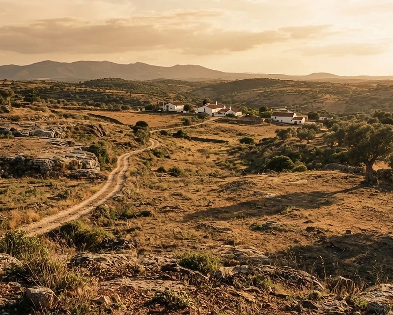 Algarve barrocal landscape at sunset