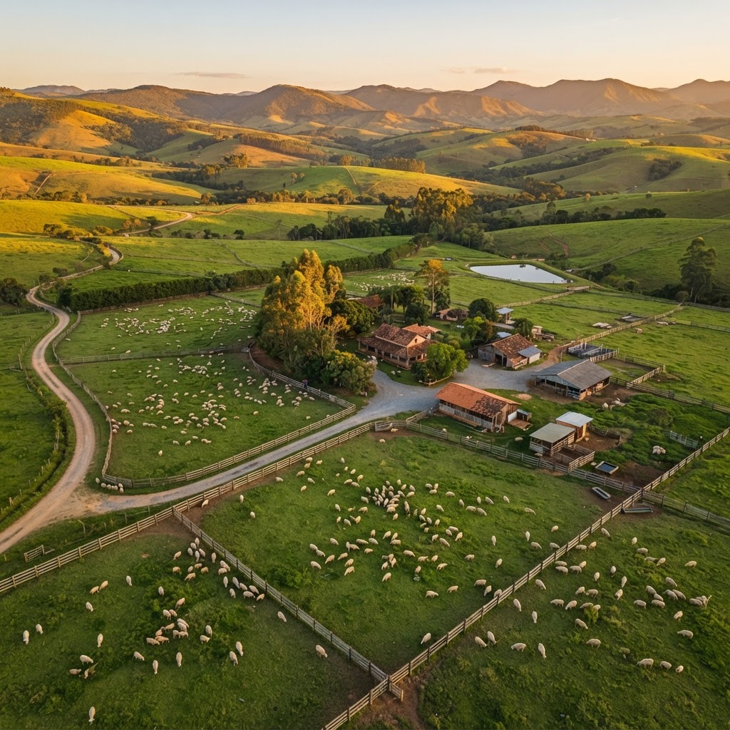 Fazenda de ovinos brasileira vista aérea