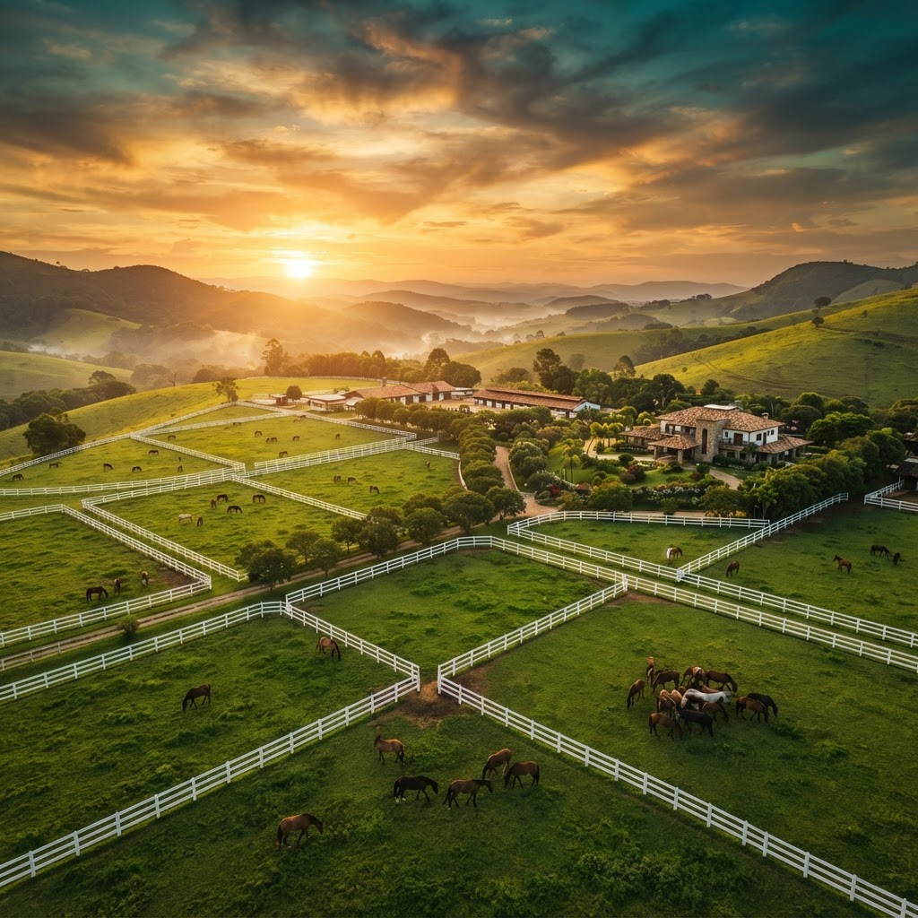 Haras brasileiro de equinocultura visto aérea