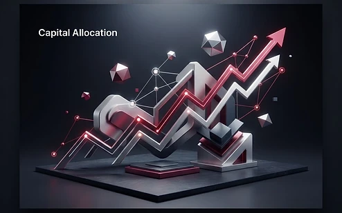 Capital Allocation — abstract geometric asset allocation artwork in crimson and platinum silver