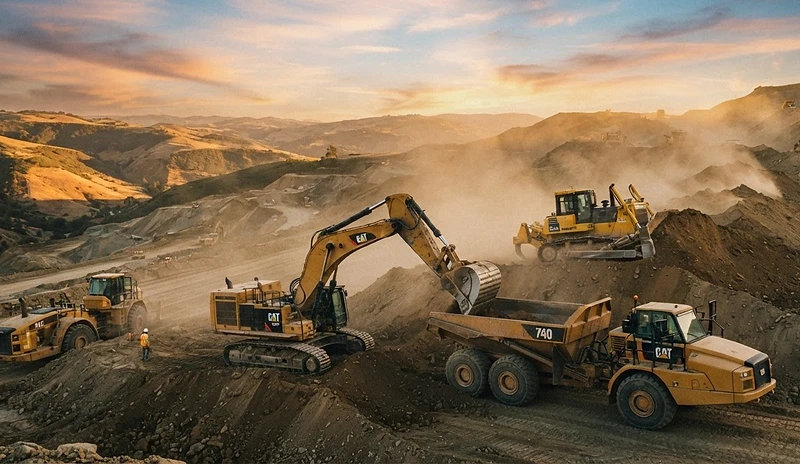 Máquinas de construção realizando terraplanagem