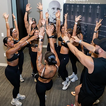 Group of beauty influencers in a team huddle