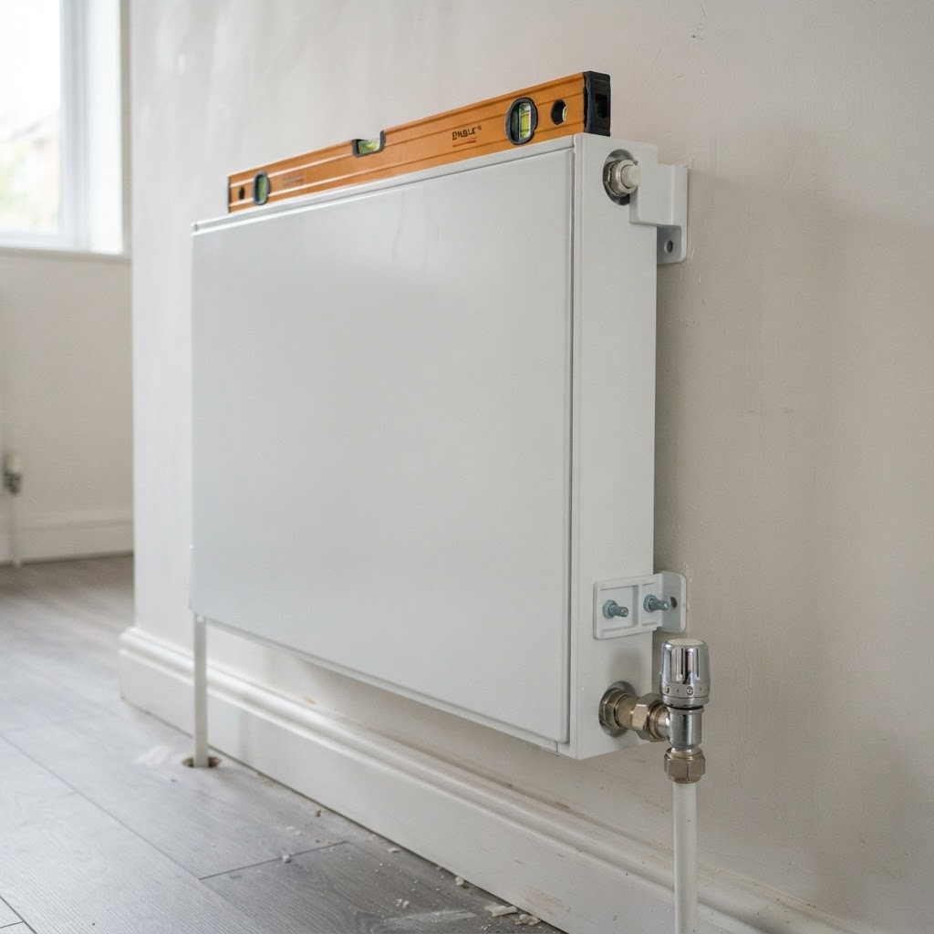 Radiator install layout — illustrative demo imagery.
