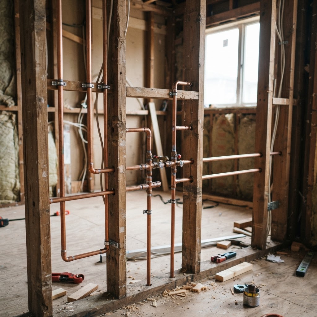 First-fix pipework concept — illustrative demo imagery.