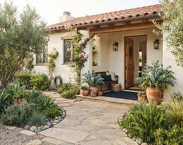 A welcoming California home entry and walkway in daylight