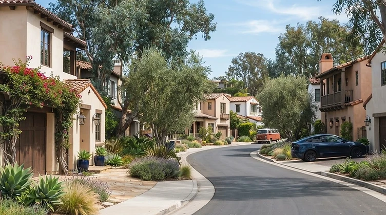A quiet Southern California residential street in daylight