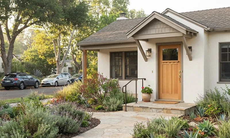 A welcoming single-story California bungalow with an accessible front entrance and native landscaping
