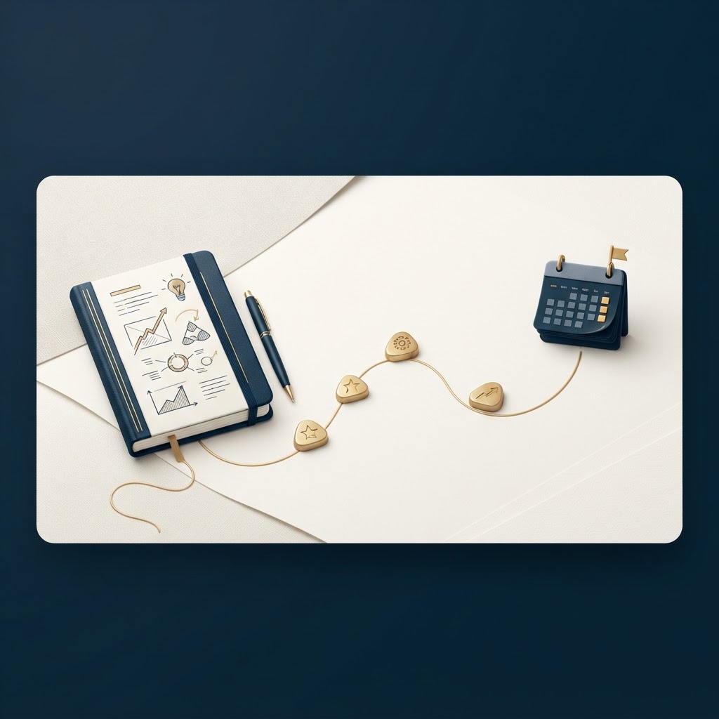 Carnet et calendrier pour organiser les étapes d'un projet d'épargne.