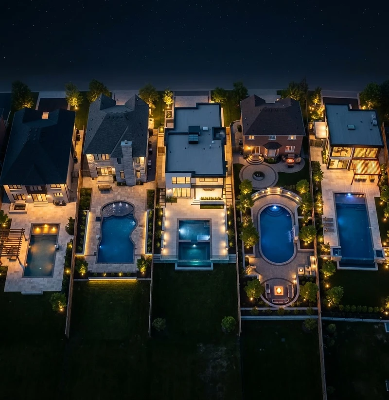 Luxury backyard at night
