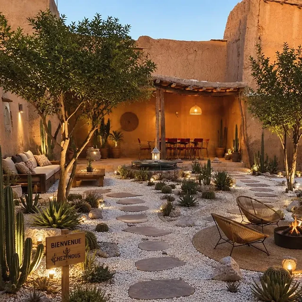 Dîner marocain servi dans le désert d'Agafay