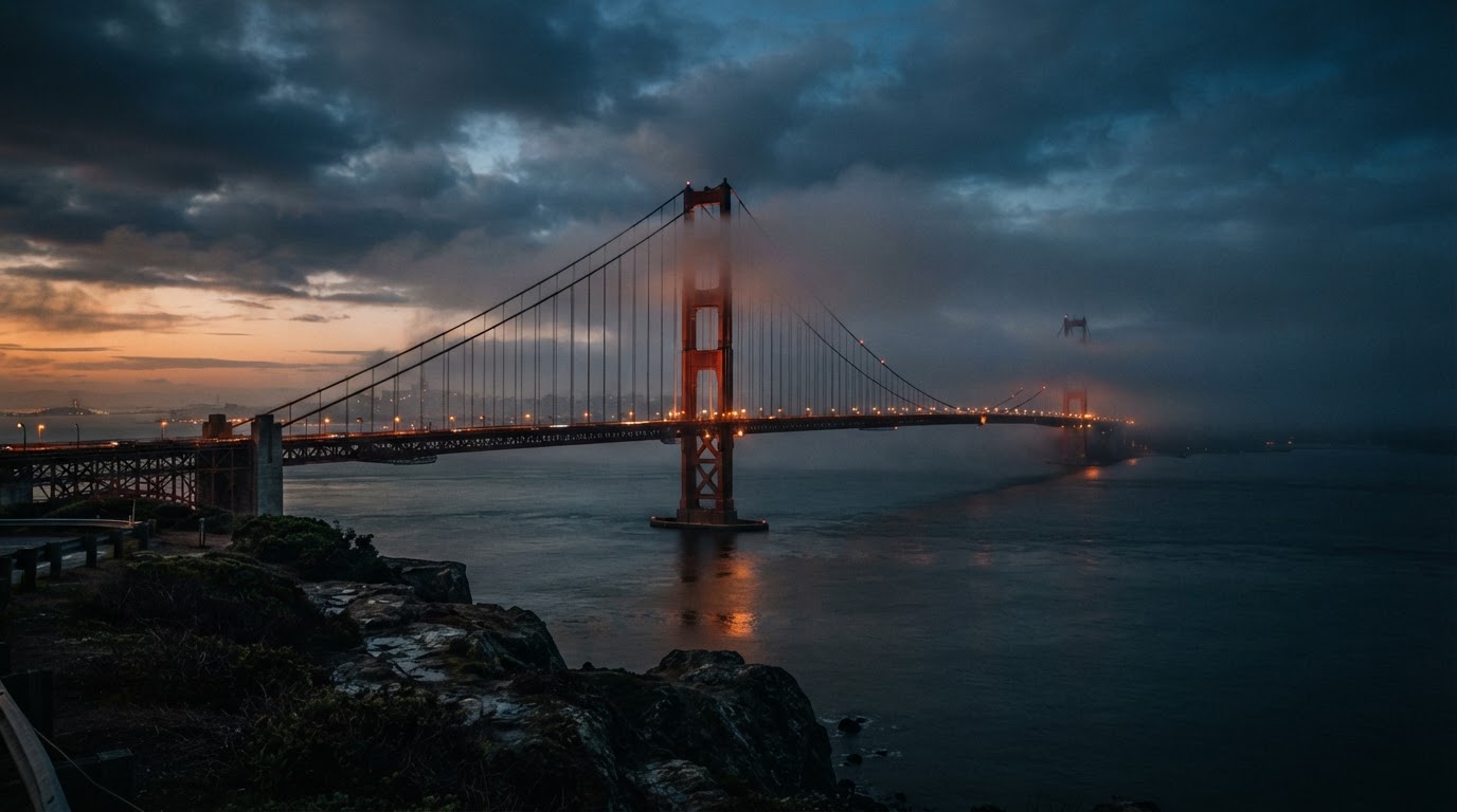 Golden Gate Bridge at dusk