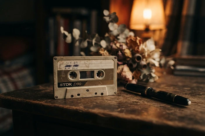 A vintage cassette tape labeled with a handwritten date