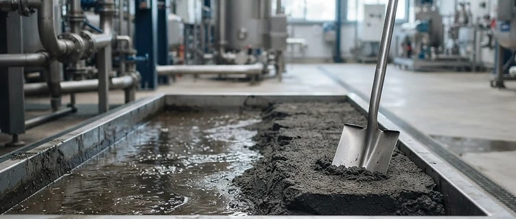 Liquid industrial waste converted into stable, spadeable material