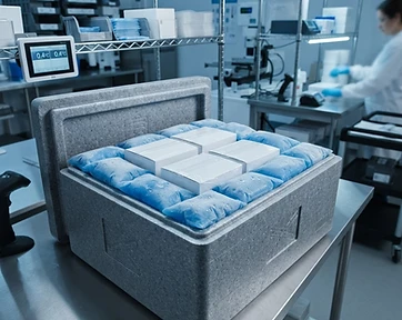 Gel ice packs used in temperature-sensitive packaging