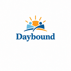 Daybound logo, two figures together in front of a rising sun
