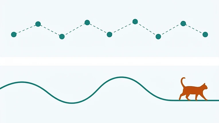 Schéma comparant les positions périodiques LPWAN de l'Invoxia Pet Tracker au suivi continu d'un GPS cellulaire
