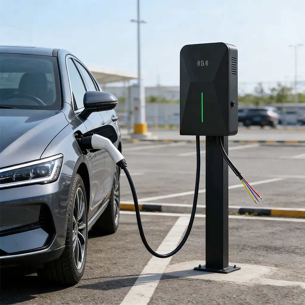 Stacja ładowania pojazdów elektrycznych na parkingu obiektu komercyjnego