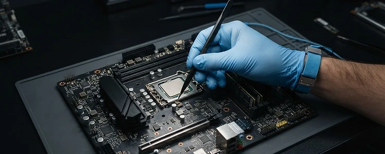 GameFury technician repairing a motherboard