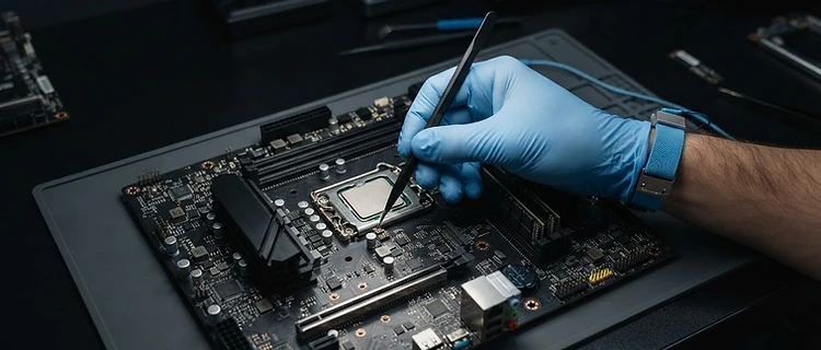 GameFury PC repair technician working on a motherboard