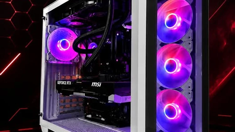 High-end GameFury gaming PC with red RGB lighting