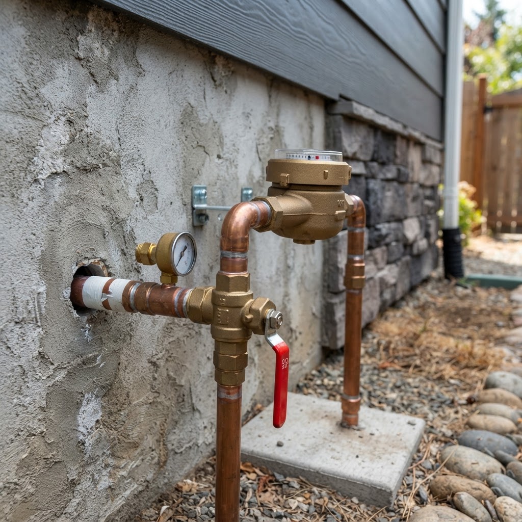 Residential water main and shutoff valve