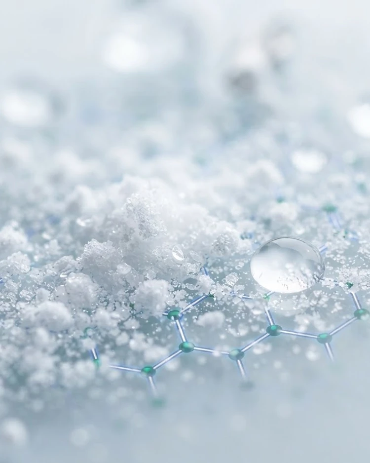 Macro photography of pharmaceutical powder and liquid molecular structures