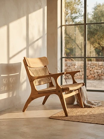 Loom Lounge Chair — hand-finished solid teak with figured grain and hand-rubbed satin finish