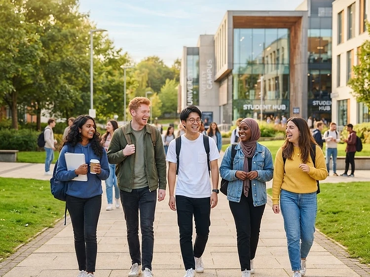 Happy international students on campus
