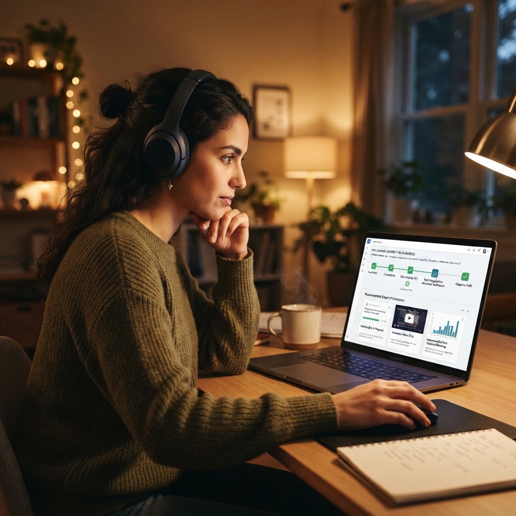 Learner working through a personalized online learning path