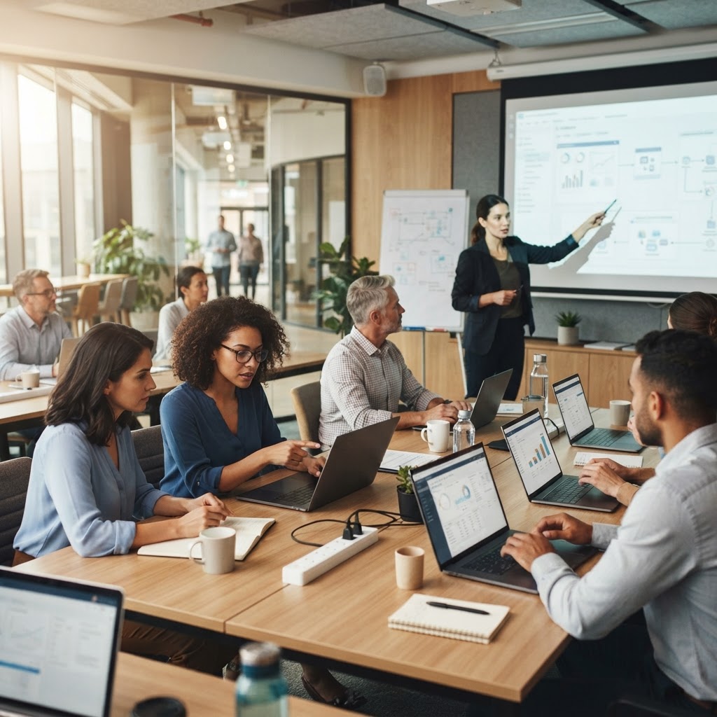 Team collaborating during a training workshop
