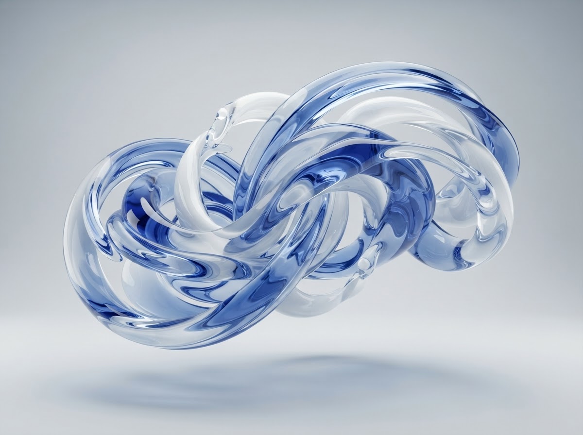 Abstract cobalt blue and white fluid forms representing software flow